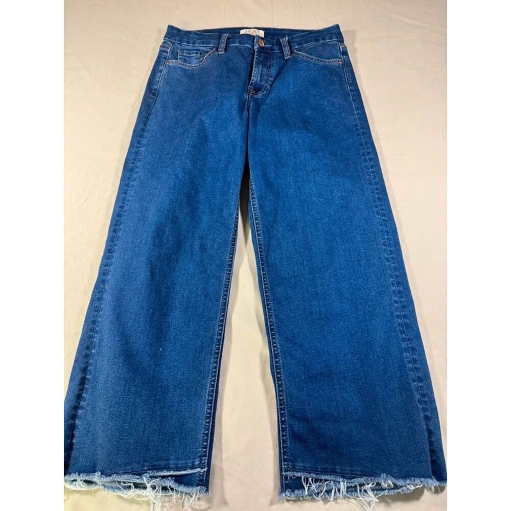JEN7 by 7 For All Mankind Straight Jeans Dark Wash Fringe Hem Size 6 Strech